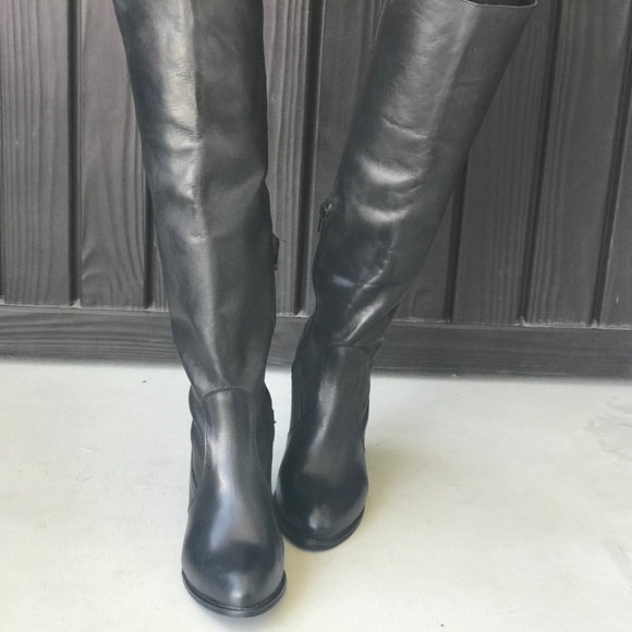 Genuine Leather Thick Block Heel Knee High Boots - Picture 4 of 8